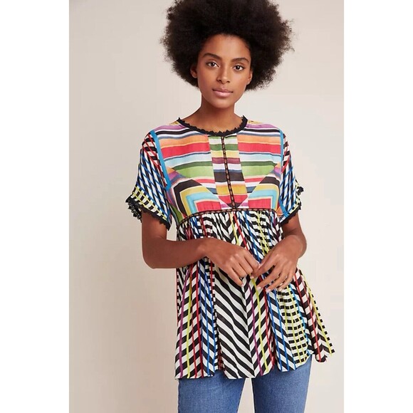 Anthropologie Conditions Apply Size XS Multicolored Geometric Print Tunic Blouse - Picture 1 of 11
